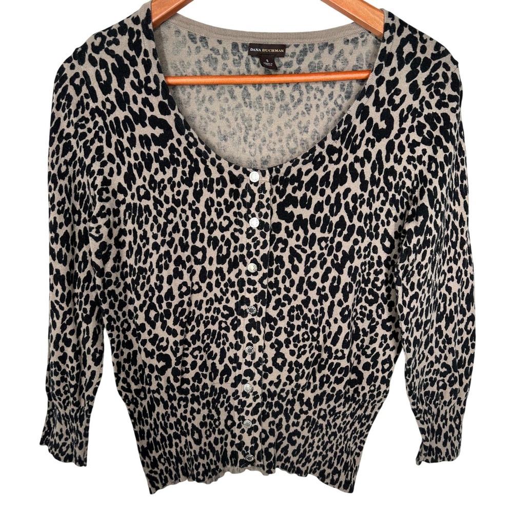 Dana Buchman Cheetah Print Snap Front Cardigan Sweater Women's Size Small